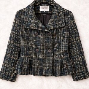 Oleg Cassini Women's Plaid Tweed - Black and Blue 1X